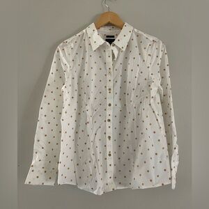 Talbots White Button Down Shirt with Brown Polka Dots